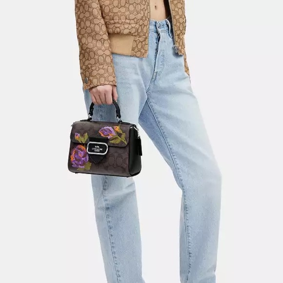 NWT! Coach Morgan Top Handle Satchel Signature Canvas Wih Rose Print - Picture 4 of 7